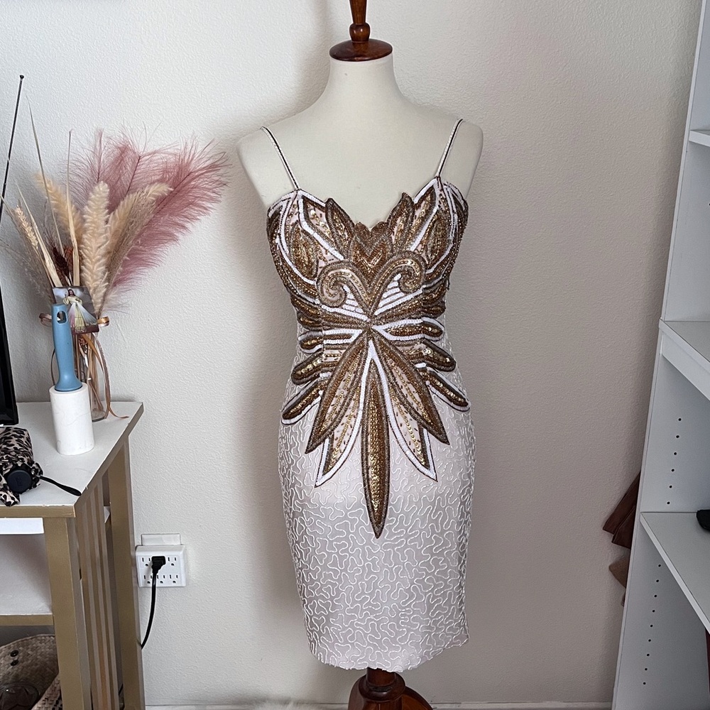 Vintage silk white and gold sequin dress